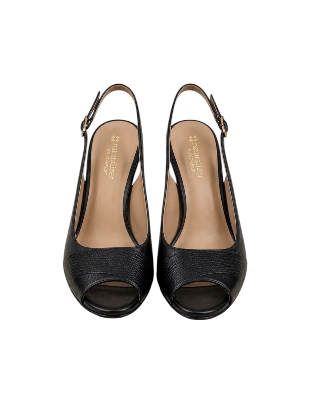 Naturalizer N5 Comfort Black Leather Peep Toe Slingback Heels Size 9M